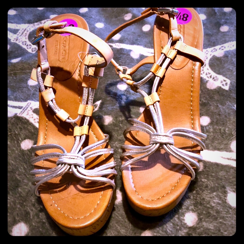 NWT COACH LEATHER & CORK PLATFORM SANDALS, s 8.5 B